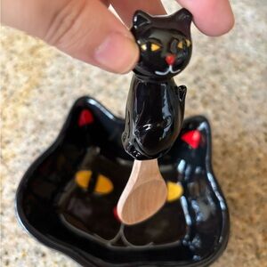 Black Cat Ceramic Bowl and Spoon Set